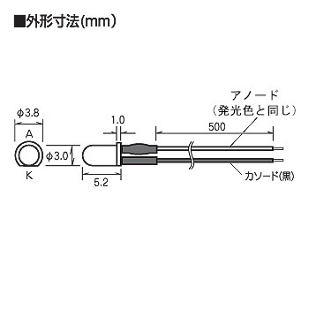 コード付高輝度LED（青色・3mm） [ LK-3BL-C50 ]