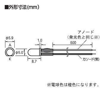 コード付超高輝度LED（緑色・5mm） [ LK-5PG-C50 ]