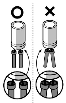 電解コンデンサ取りつけ時注意